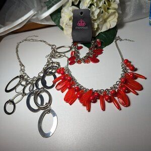Paparazzi Jewelry Lot New Circle and REd Necklace